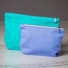 Two makeup bags, green and blue