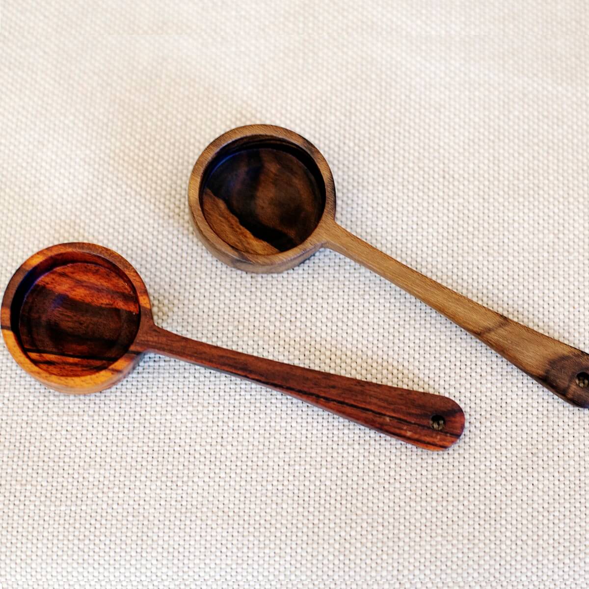 Itza Wood Small Spoons SQUARE Empty 0342 2 handmade wooden coffee scoops viewed from above
