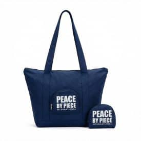 This unique blue bag folds up into the handy pocket pouch for storage.