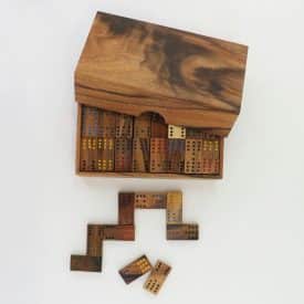 dominoes set Handcrafted wooden domino set in a storage wooden box