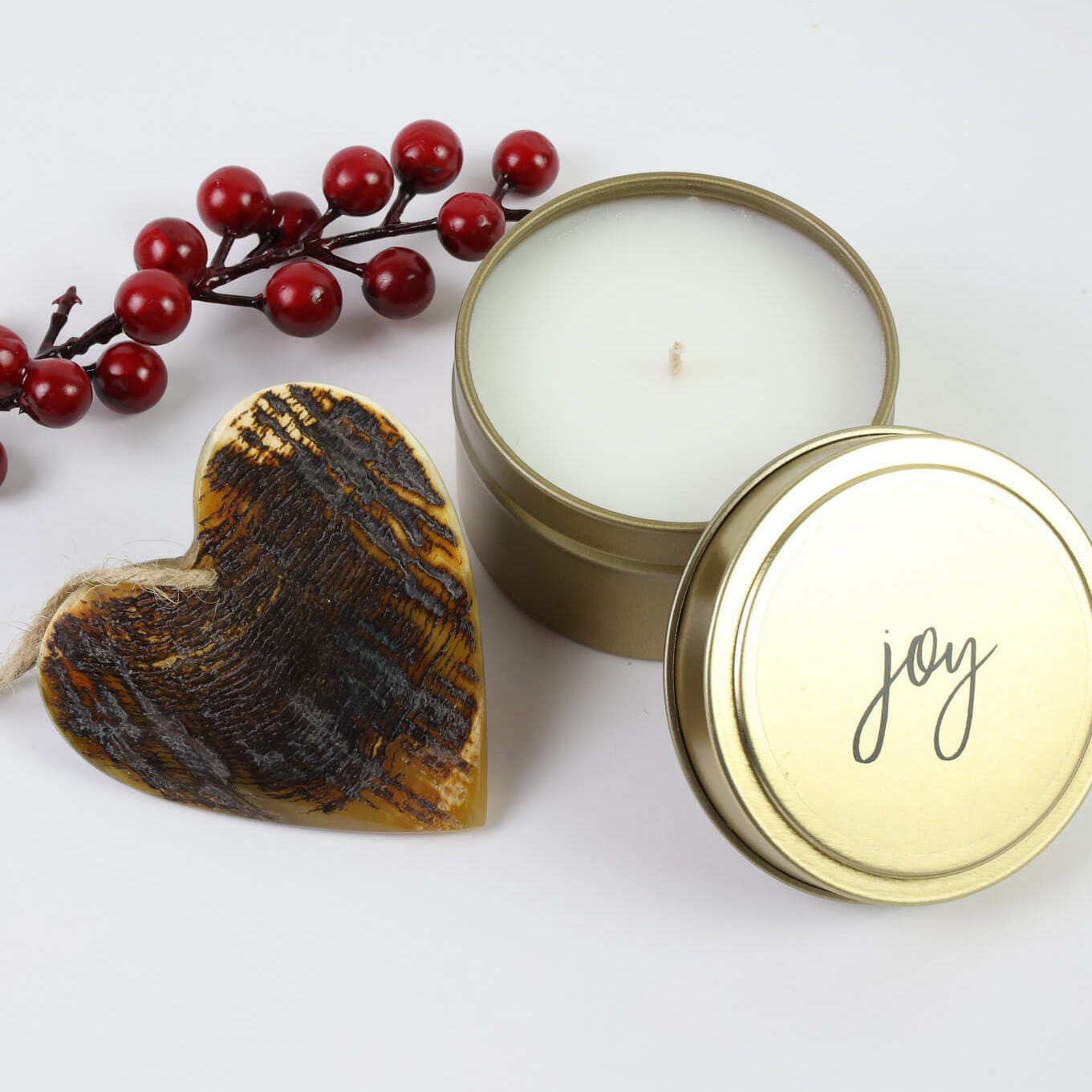 Celebrate the Season holiday gift set, including a handmade candle and ornament