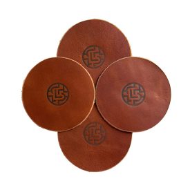 Lazarus coasters in persimmon 4 persimmon-colored handmade coasters against a white background