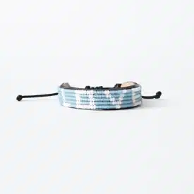 blue and white beaded bracelet that says love