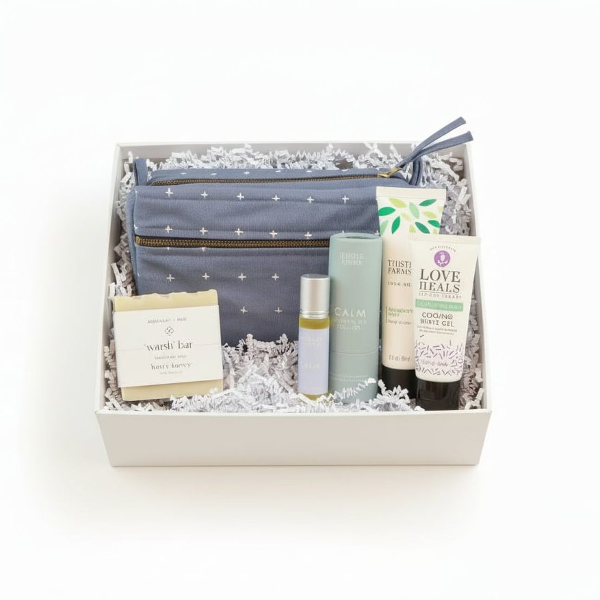 Women's Wellness kit A women's wellness set with soap, essential oils, lotion and cooling shave gel - all gifts that support vulnerable women. A great gift for International Women's Day