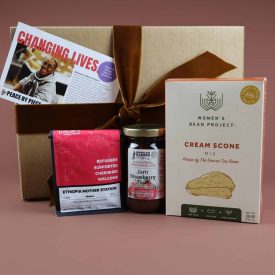 Coffee, jam, and scones make a great corporate holiday gift