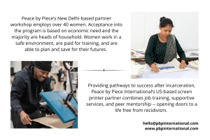 a card talking about the makers of Peace by Piece's corporate gifts