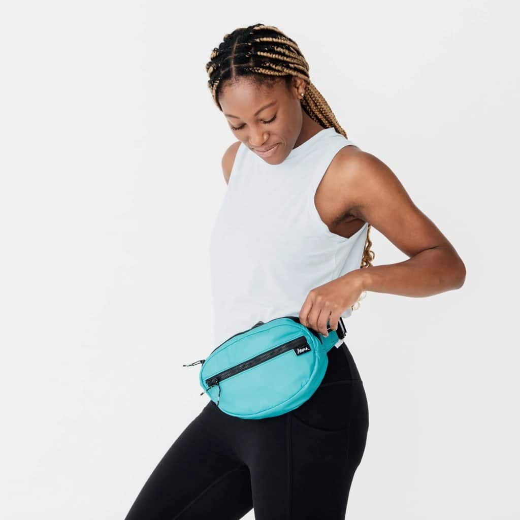 Soniya Belt Bag Teal Women Wearing Waist
