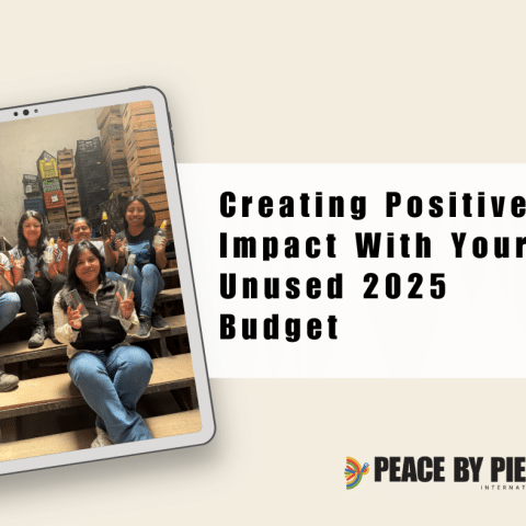 A photo of 5 women sitting on a staircase and the title Use Remaining Budget for Corporate Gifts - How you can create positive impact with your unused 2025 budget