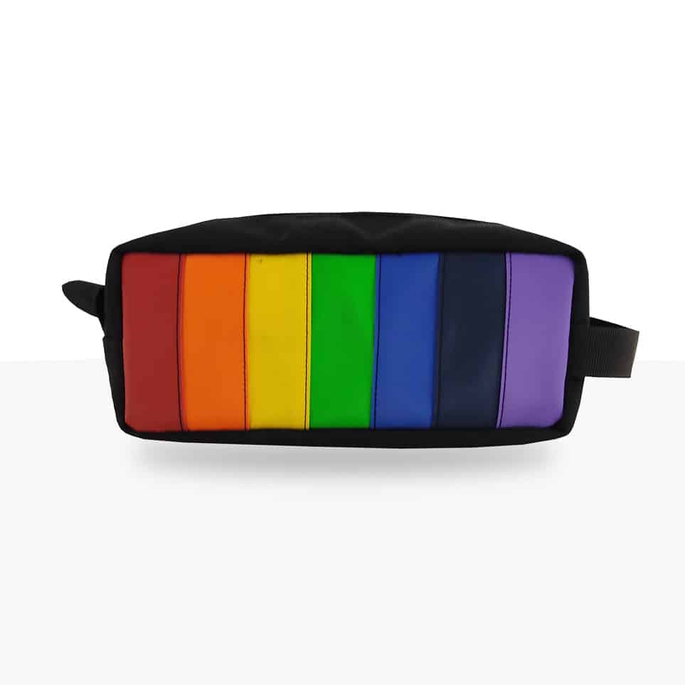 jaggery bouncy castle dopp kit 1 a rainbow colored dopp kit made from upcycled bouncy castles