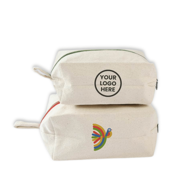 foldable dopp bag, perfect for travel. brandable, in organic cotton canvas exterior