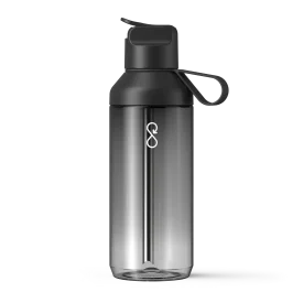 A clear, brandable water bottle with a black ombre look and a black lid