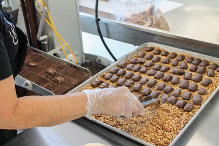 Several toffees are laid out on a tray